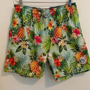 Spicy Tuna Floral Hawaiian Print Swim Trunks Size Small